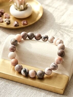 Beautiful Matte Pink Zebra Crystal Energy Stone Beaded Bracelet